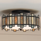 Quoizel Sentry 14-in Matte Black Tiffany Semi-Flush Mount Light