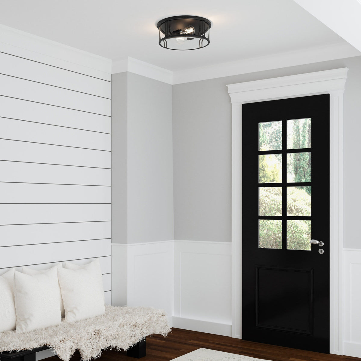 Quoizel Harbor 12.91-in Matte Black Transitional Incandescent Flush Mount Light