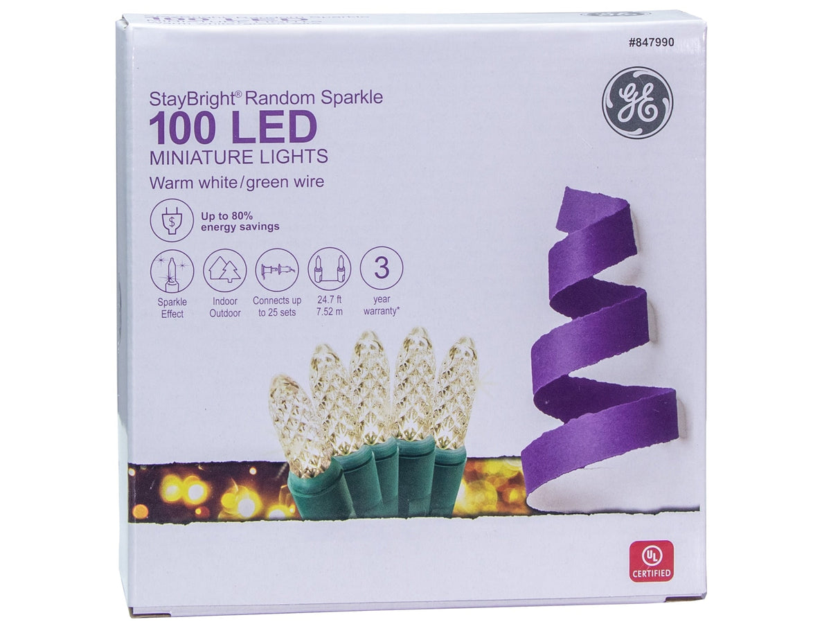 GE StayBright 100-Count 24.7-ft Sparkling Warm White LED Plug-In Christmas String Lights