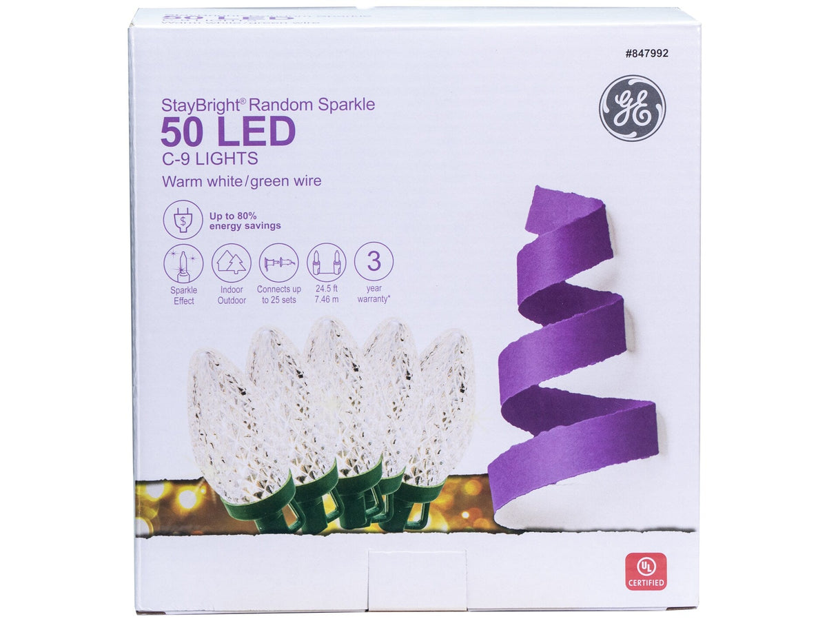 GE StayBright 50-Count 24.5-ft Sparkling Warm White LED Plug-In Christmas String Lights