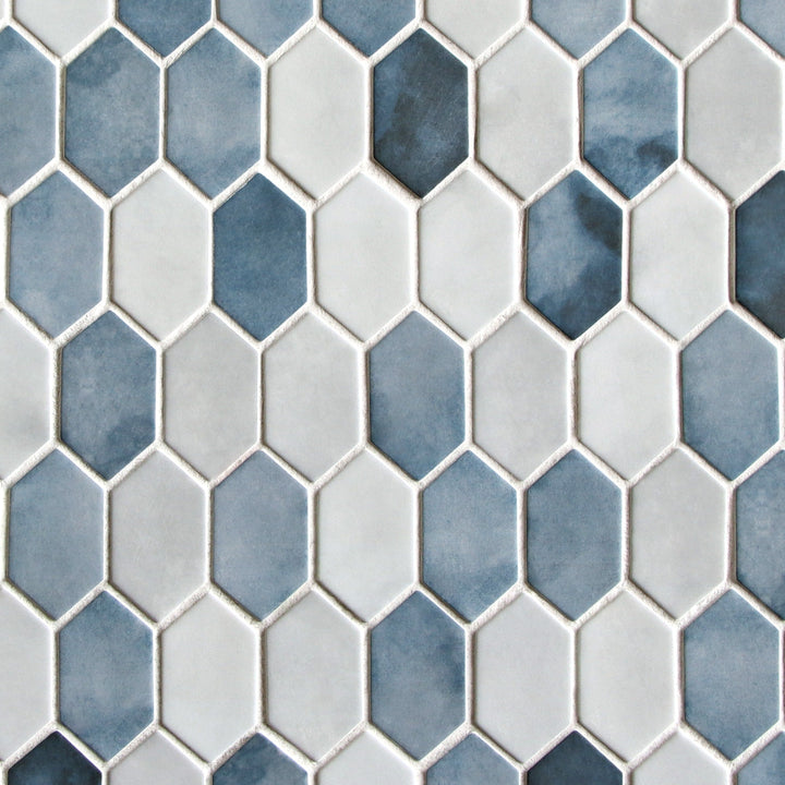 SUNWINGS Picket Blue 10-in x 10-in Matte Recycled glass Cement look Hexagon Mosaic Floor and Wall Tile product image