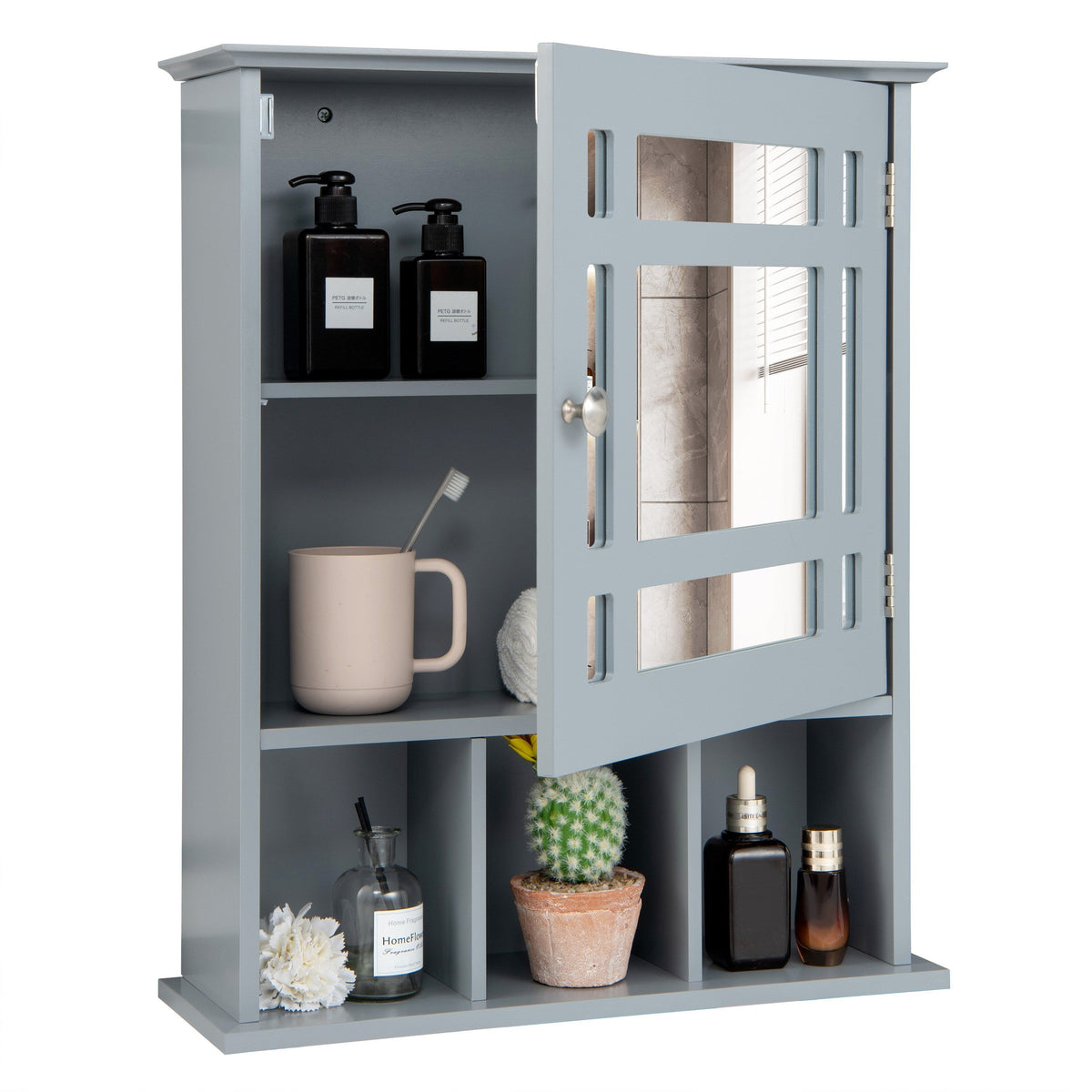 Forclover 19-in x 23.5-in Medicine Cabinet Bathroom Storage Wall Cabinet with Mirror in Gray