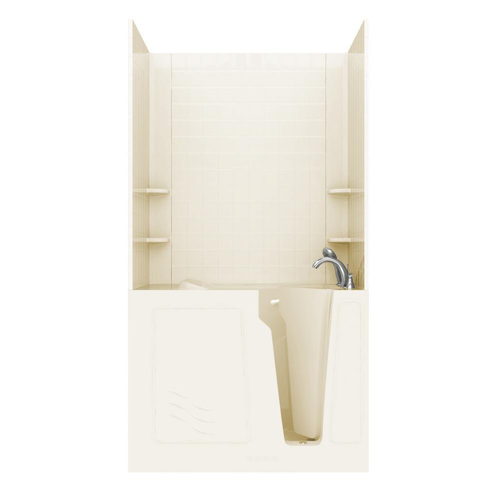 Rampart Nova Heated 5 ft. Walk-in Whirlpool Bathtub with 6 in. Tile Easy Up Adhesive Wall Surround in Biscuit - Super Arbor