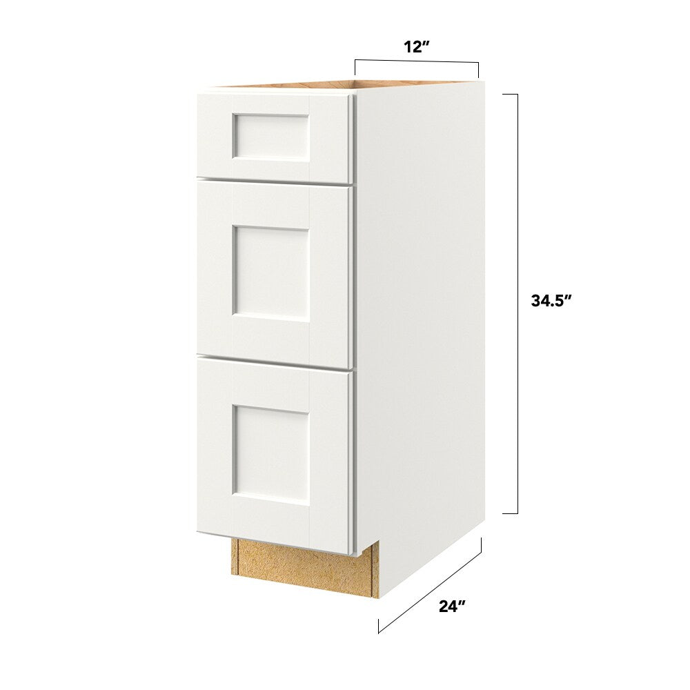 allen + roth Aveley 12-in W x 34.5-in H x 24-in D Linen 3-Drawer Base Fully Assembled Cabinet (Flat Panel Style)