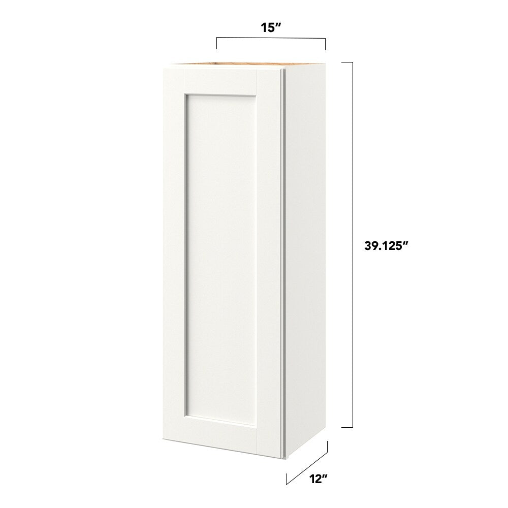allen + roth Aveley 15-in W x 39.125-in H x 12-in D Linen Wall Fully Assembled Cabinet (Flat Panel Shaker Door Style)
