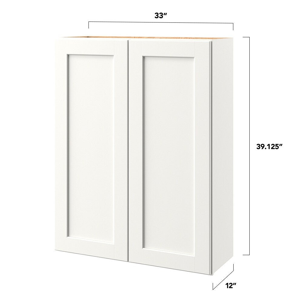 allen + roth Aveley 33-in W x 39.125-in H x 12-in D Linen Wall Fully Assembled Cabinet (Flat Panel Shaker Door Style)