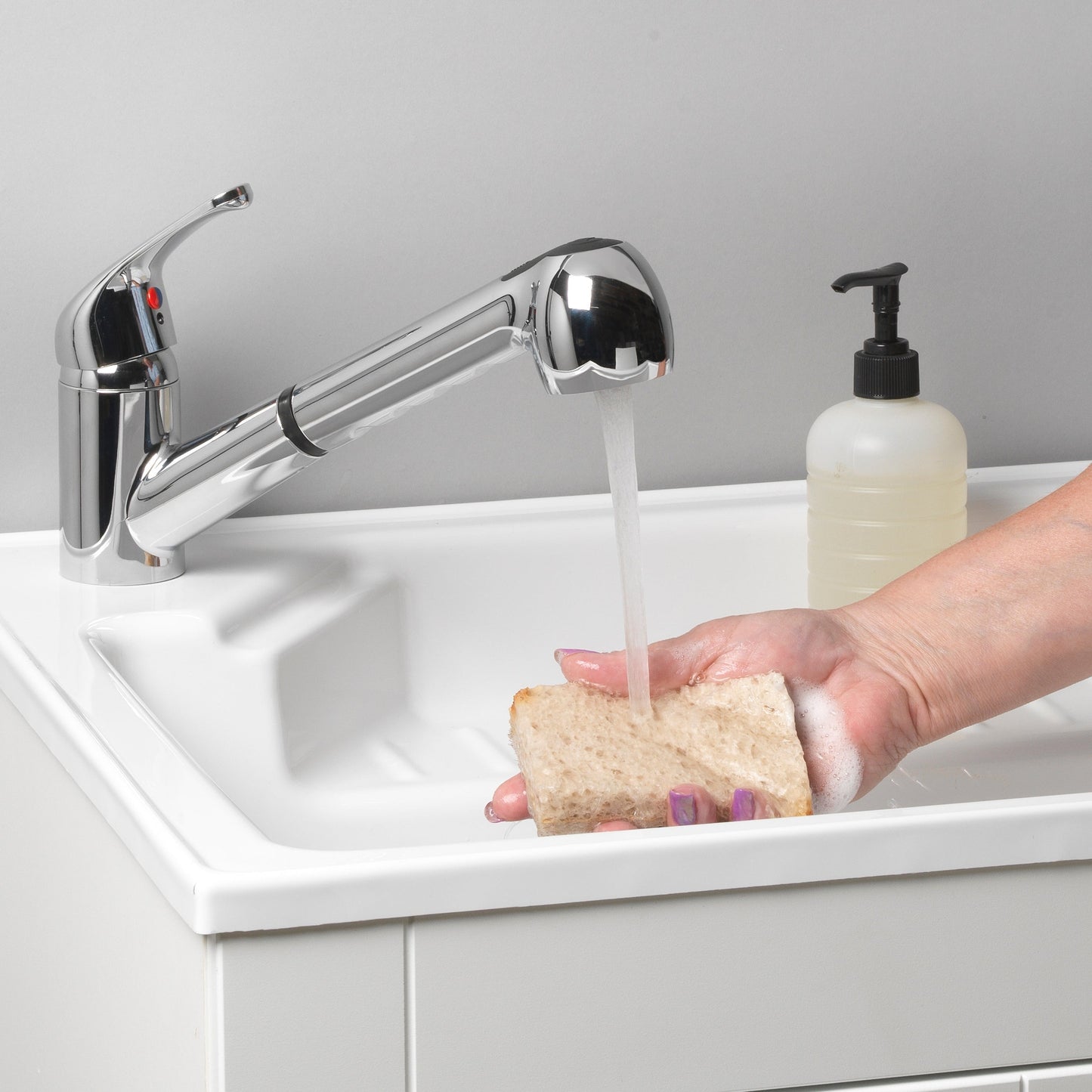 Project Source Chrome 1-Handle Deck-Mount Utility Faucet with Pulldown Sprayer