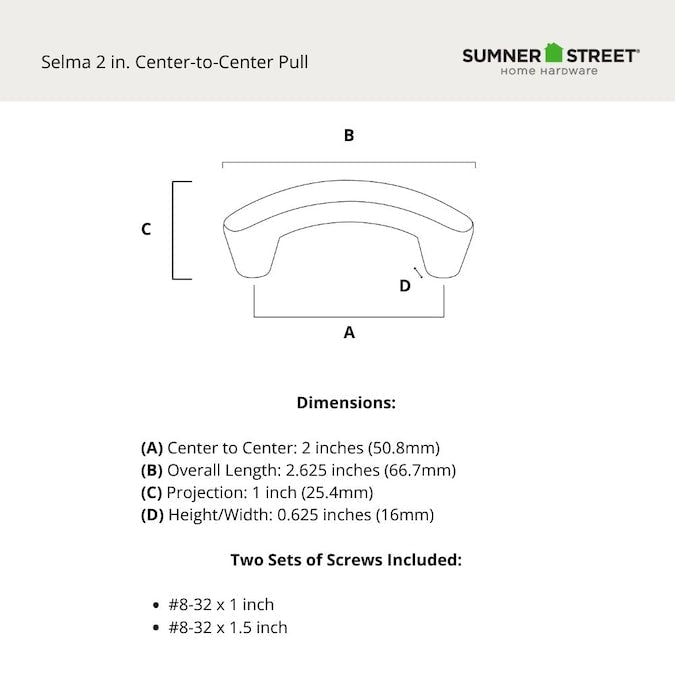 Sumner Street Home Hardware Continental Home Hardware Selma 2-in (50mm) Center to Center Arch Bar Drawer Pull