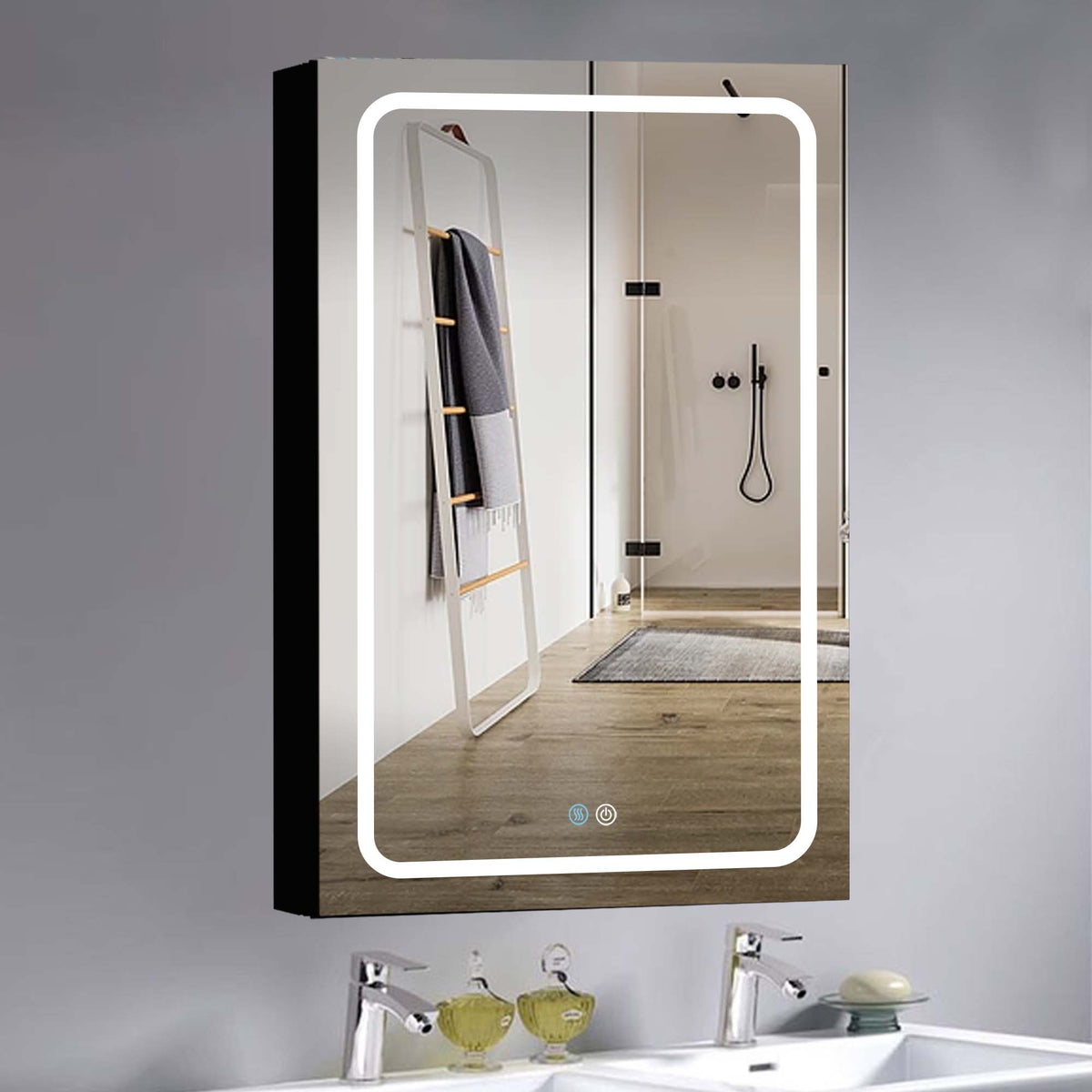 Forclover 20-in x 30-in Lighted LED Fog Free Surface Mount Black Mirrored Soft Close Medicine Cabinet