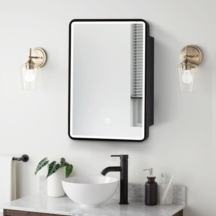 Forclover 20-in x 28-in Lighted LED Fog Free Surface Mount Black Mirrored Medicine Cabinet