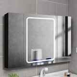 Forclover Dimmable LED Bathroom Medicine Cabinet 40-in x 30-in Defogging Surface Mount Black Mirrored Medicine Cabinet with 2 Side Cabinet Left Open