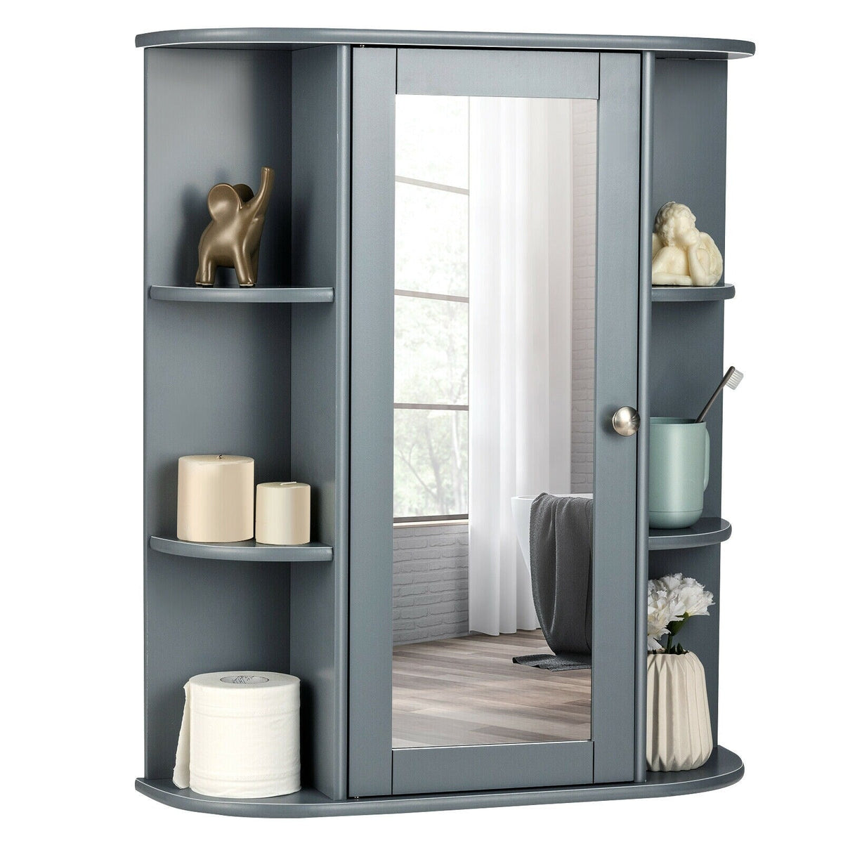 Forclover 23.5-in x 28-in Surface Mount White Mirrored Medicine Cabinet