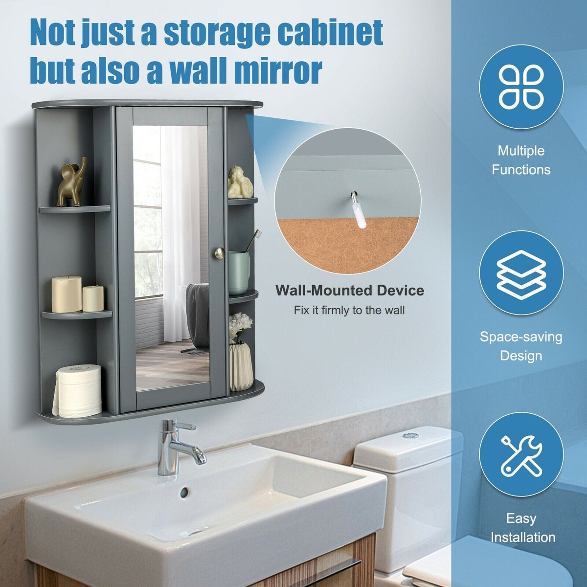 Forclover 23.5-in x 28-in Surface Mount White Mirrored Medicine Cabinet