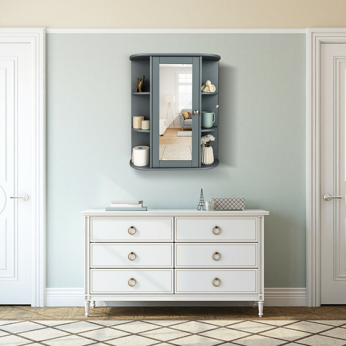 Forclover 23.5-in x 28-in Surface Mount White Mirrored Medicine Cabinet