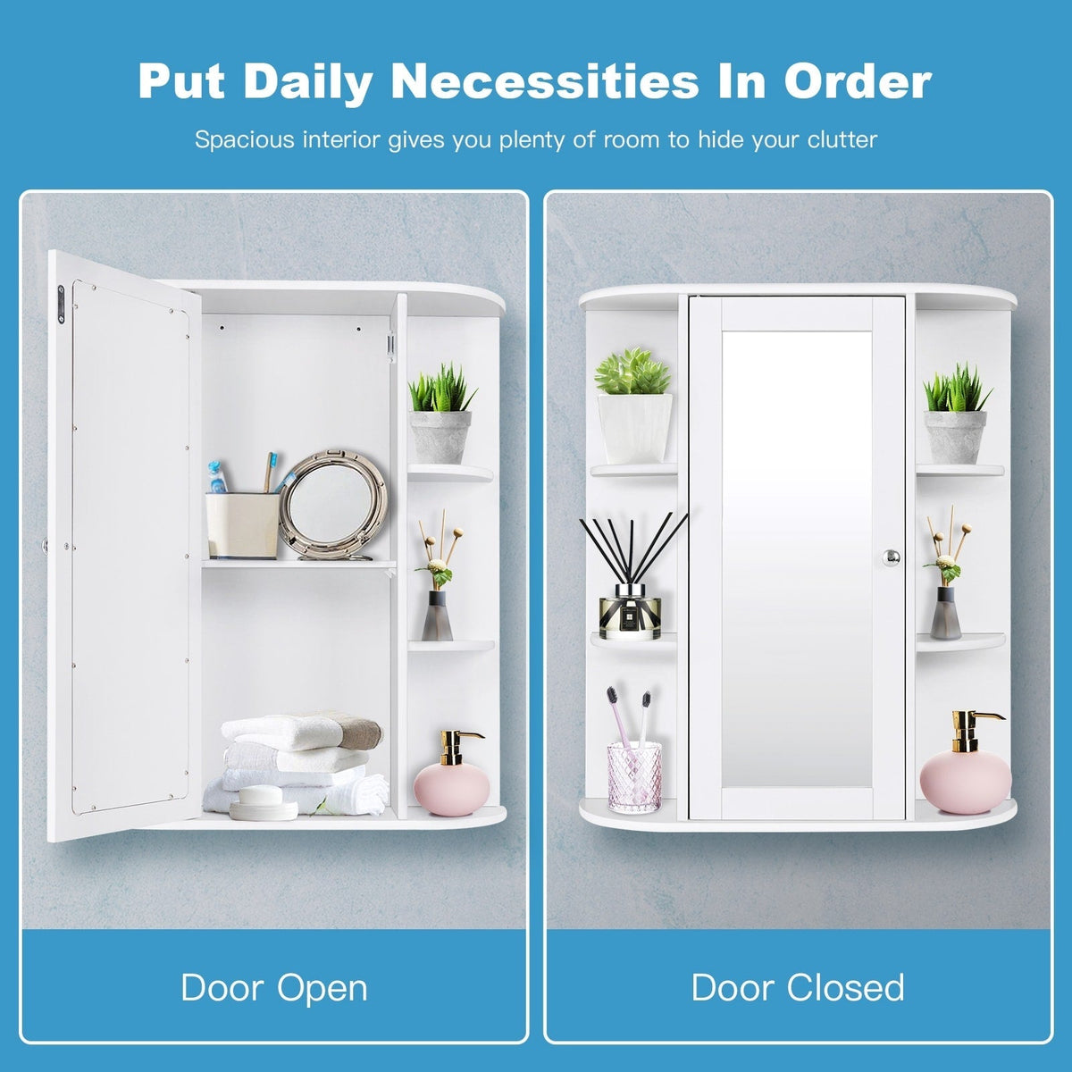 Forclover 23.5-in x 28-in Surface Mount White Mirrored Soft Close Medicine Cabinet
