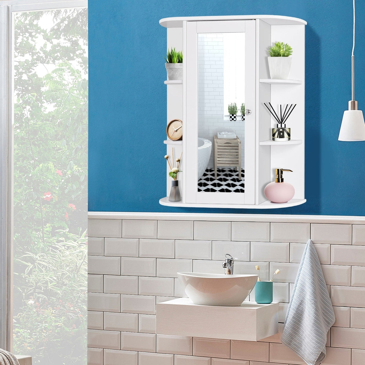 Forclover 23.5-in x 28-in Surface Mount White Mirrored Soft Close Medicine Cabinet