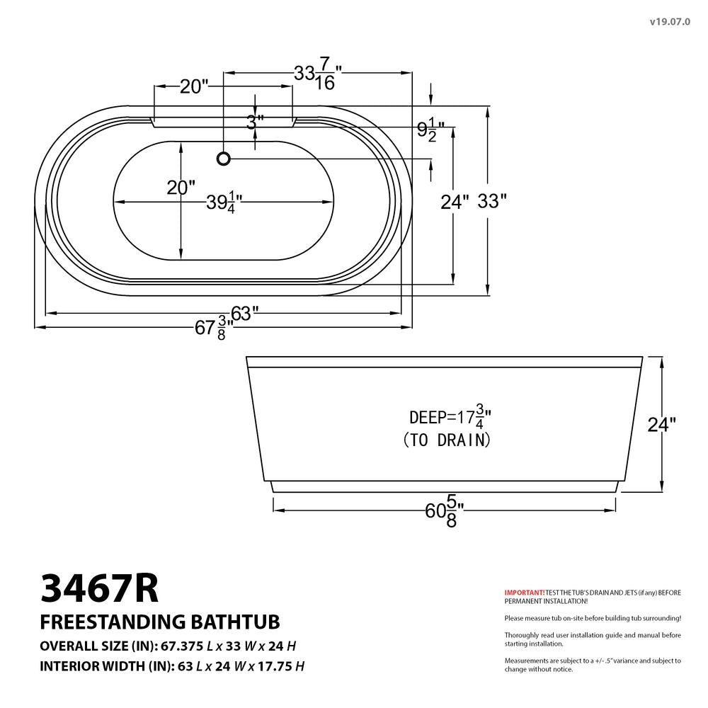 Pearl 5.6 ft. Center Drain Whirlpool and Air Bath Tub in White - Super Arbor