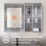 Forclover 36-in x 28-in Lighted LED Fog Free Surface Mount Gray Mirrored Soft Close Medicine Cabinet with Outlet