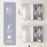 Forclover 36-in x 28-in Lighted LED Fog Free Surface Mount Gray Mirrored Soft Close Medicine Cabinet with Outlet