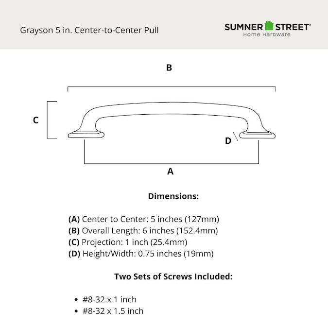 Sumner Street Home Hardware Grayson 5-in (127mm) Center to Center Dual Mount Arch Bar Drawer Pull