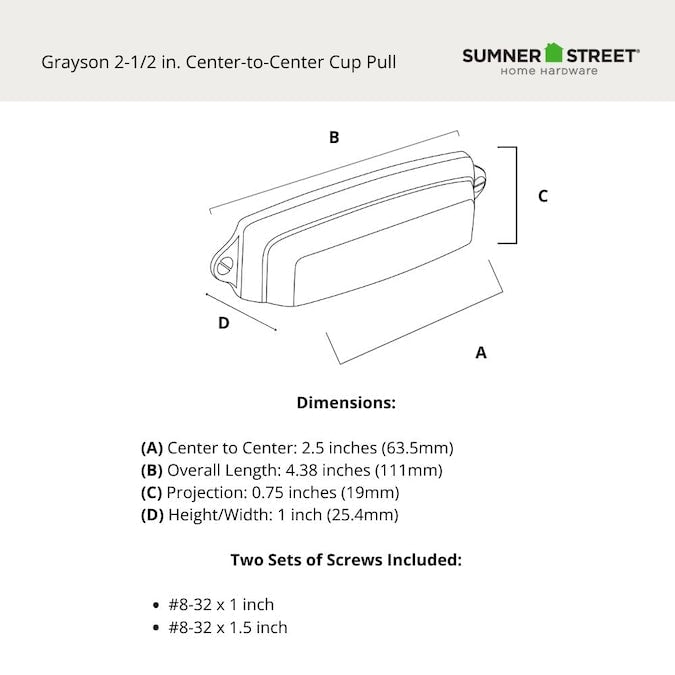Sumner Street Home Hardware Grayson 2-1/2-in Center to Center Satin Nickel Rectangular Cup Drawer Pull