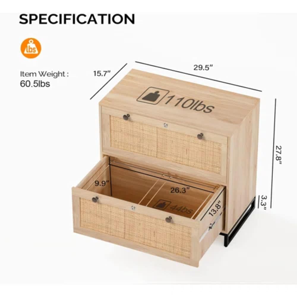 Winado Light Oak 2-Drawer 29.53-in File Cabinet