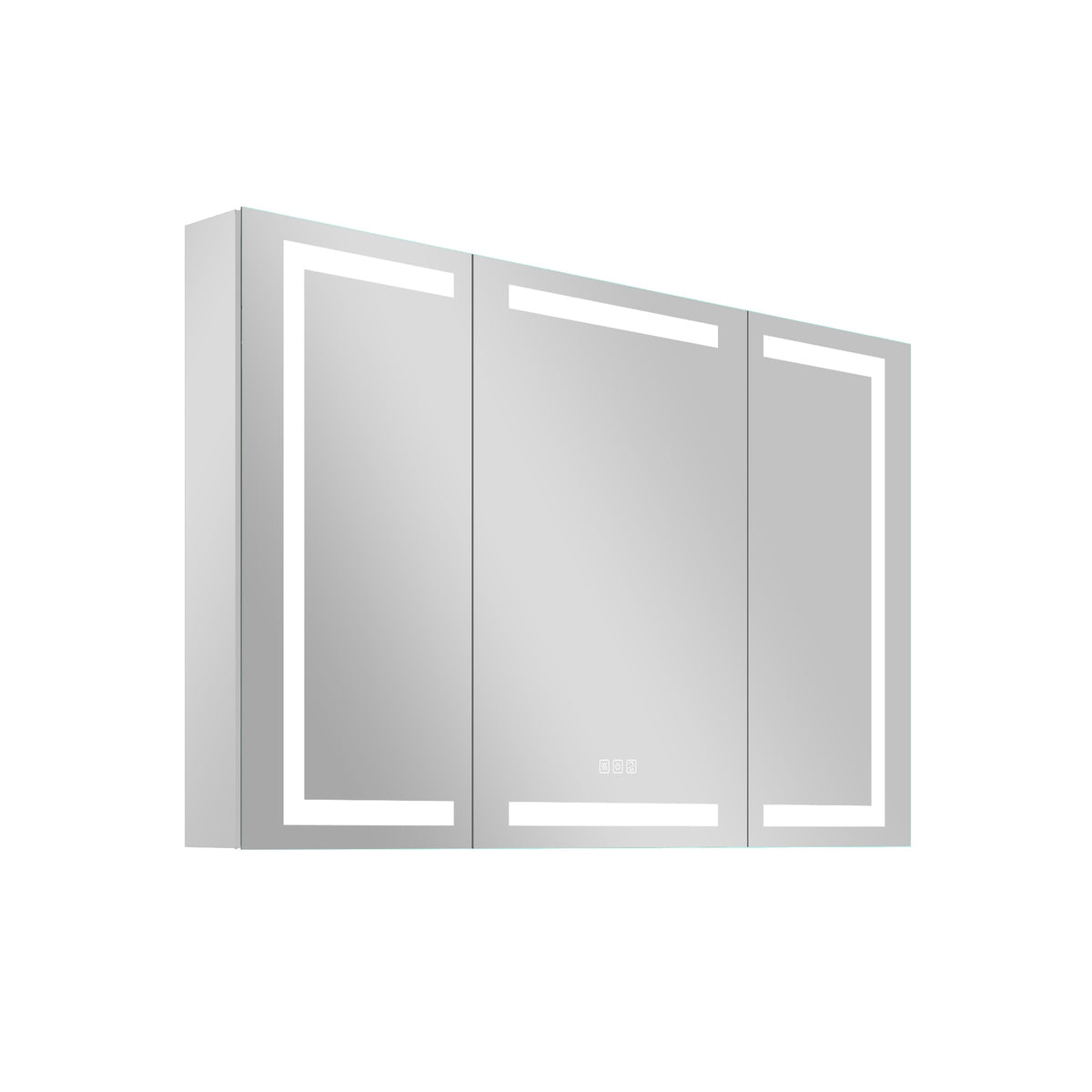 WELLFOR NIKA 48-in x 30-in Lighted LED Fog Free Surface/Recessed Mount Silver Mirrored Soft Close Medicine Cabinet with Outlet