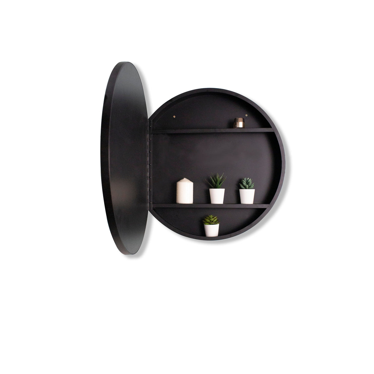 WELLFOR AO 24-in x 24-in Surface Mount Black Mirrored Round Medicine Cabinet