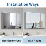 WELLFOR 36-in x 26-in Surface/Recessed Mount Silver Mirrored Soft Close Medicine Cabinet