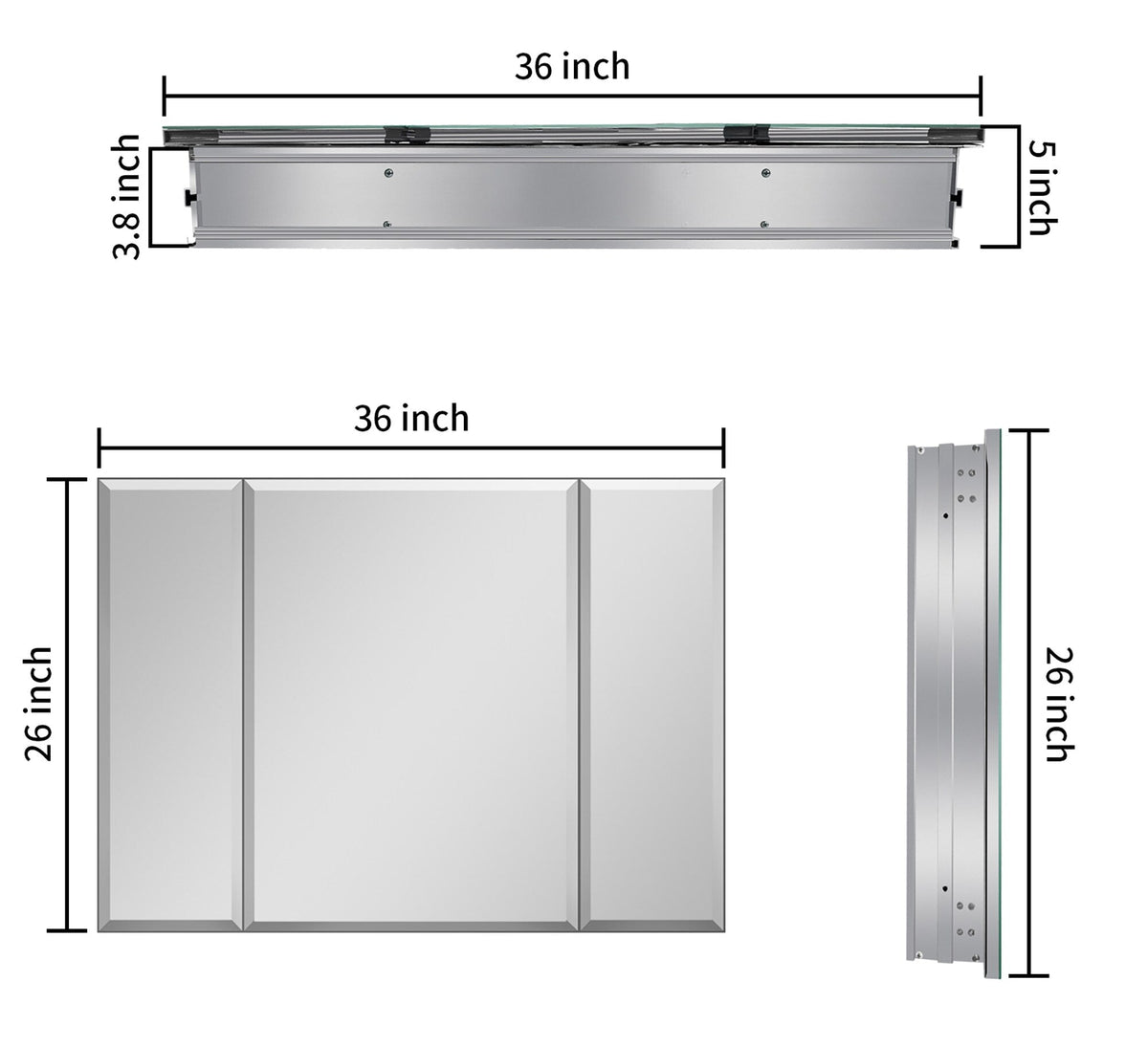 WELLFOR 36-in x 26-in Surface/Recessed Mount Silver Mirrored Soft Close Medicine Cabinet