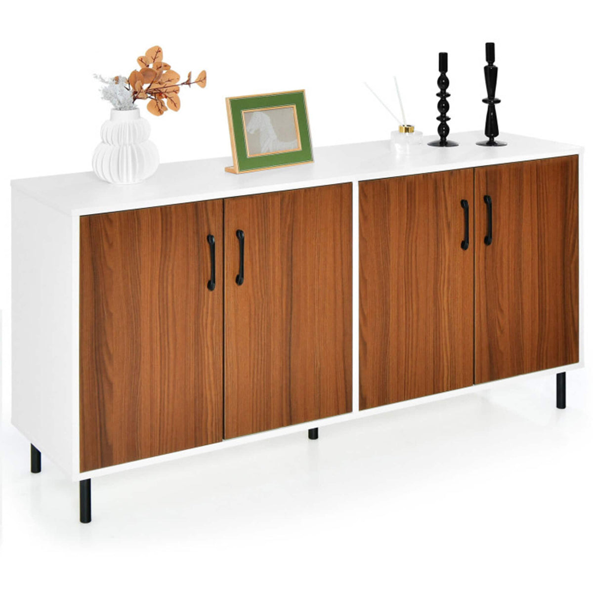 Clihome storage kitchen side cabinet 58-in W x 30-in H x 16-in D White and Brown Base Ready To Assemble Cabinet (Flat Panel Slab Door Style)
