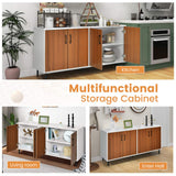 Clihome storage kitchen side cabinet 58-in W x 30-in H x 16-in D White and Brown Base Ready To Assemble Cabinet (Flat Panel Slab Door Style)