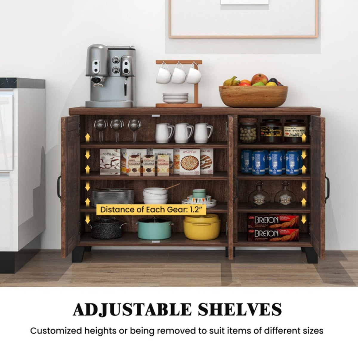 Clihome storage kitchen side cabinet 45-in W x 28-in H x 13-in D Brown Base Ready To Assemble Cabinet (Flat Panel Slab Door Style)