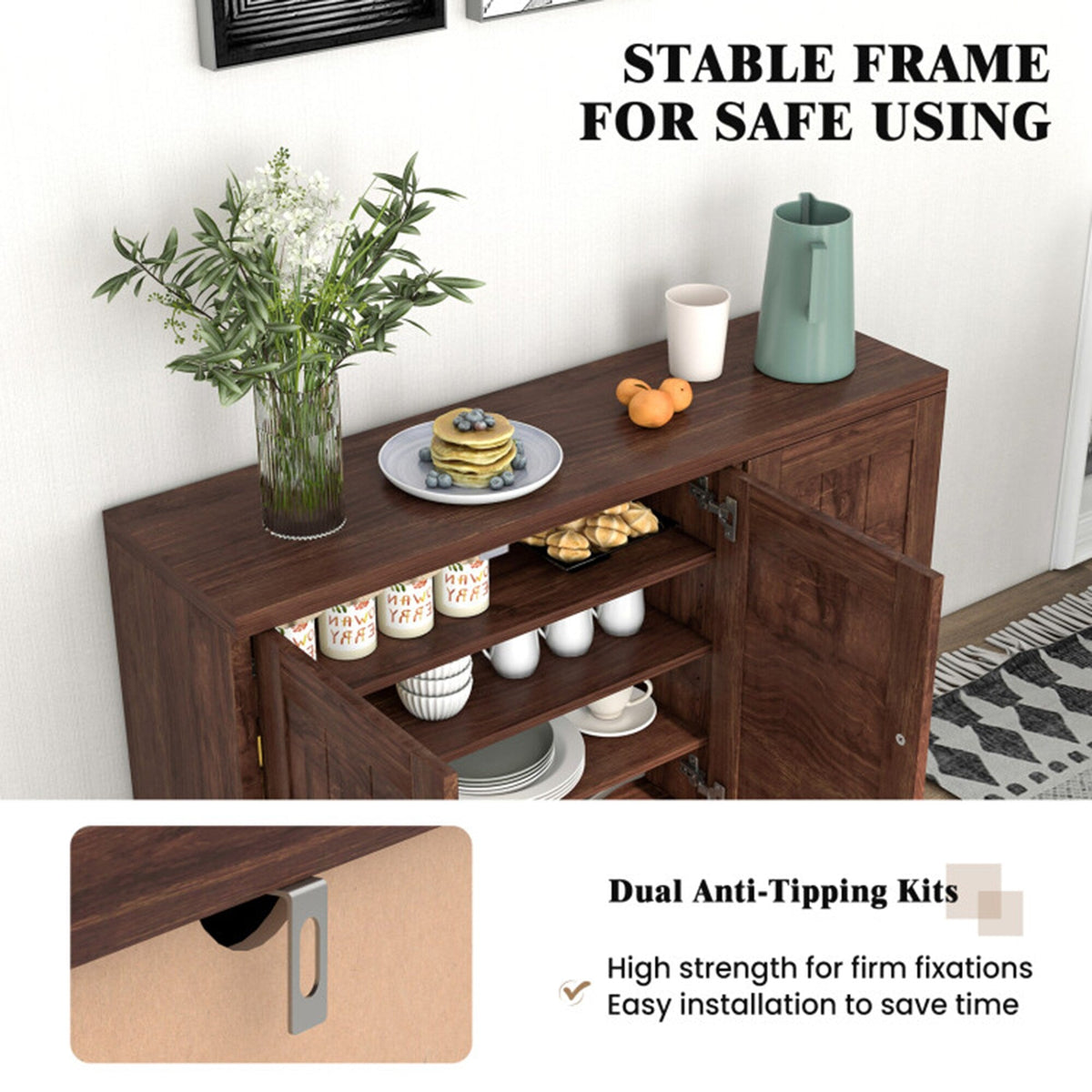 Clihome storage kitchen side cabinet 45-in W x 28-in H x 13-in D Brown Base Ready To Assemble Cabinet (Flat Panel Slab Door Style)