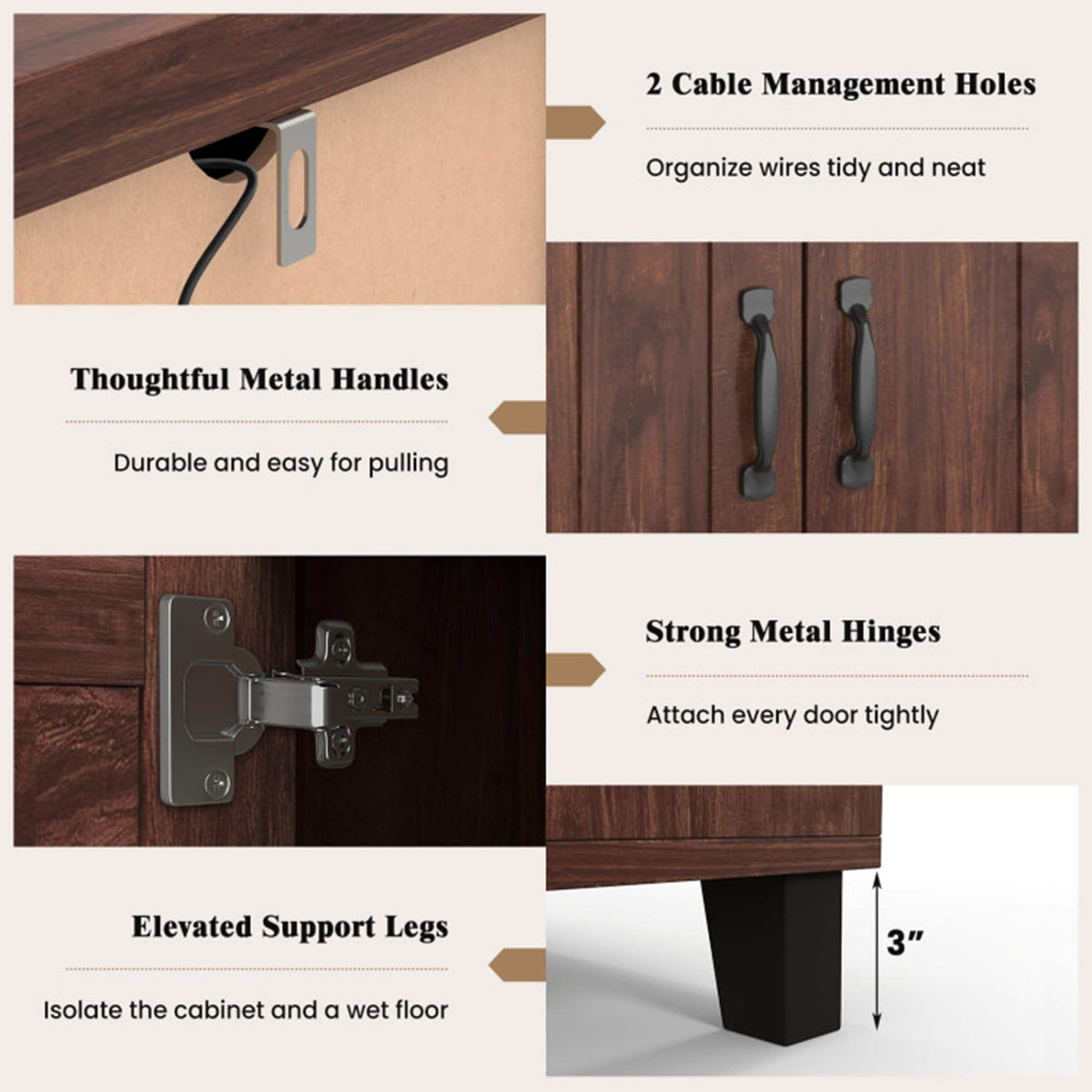 Clihome storage kitchen side cabinet 45-in W x 28-in H x 13-in D Brown Base Ready To Assemble Cabinet (Flat Panel Slab Door Style)