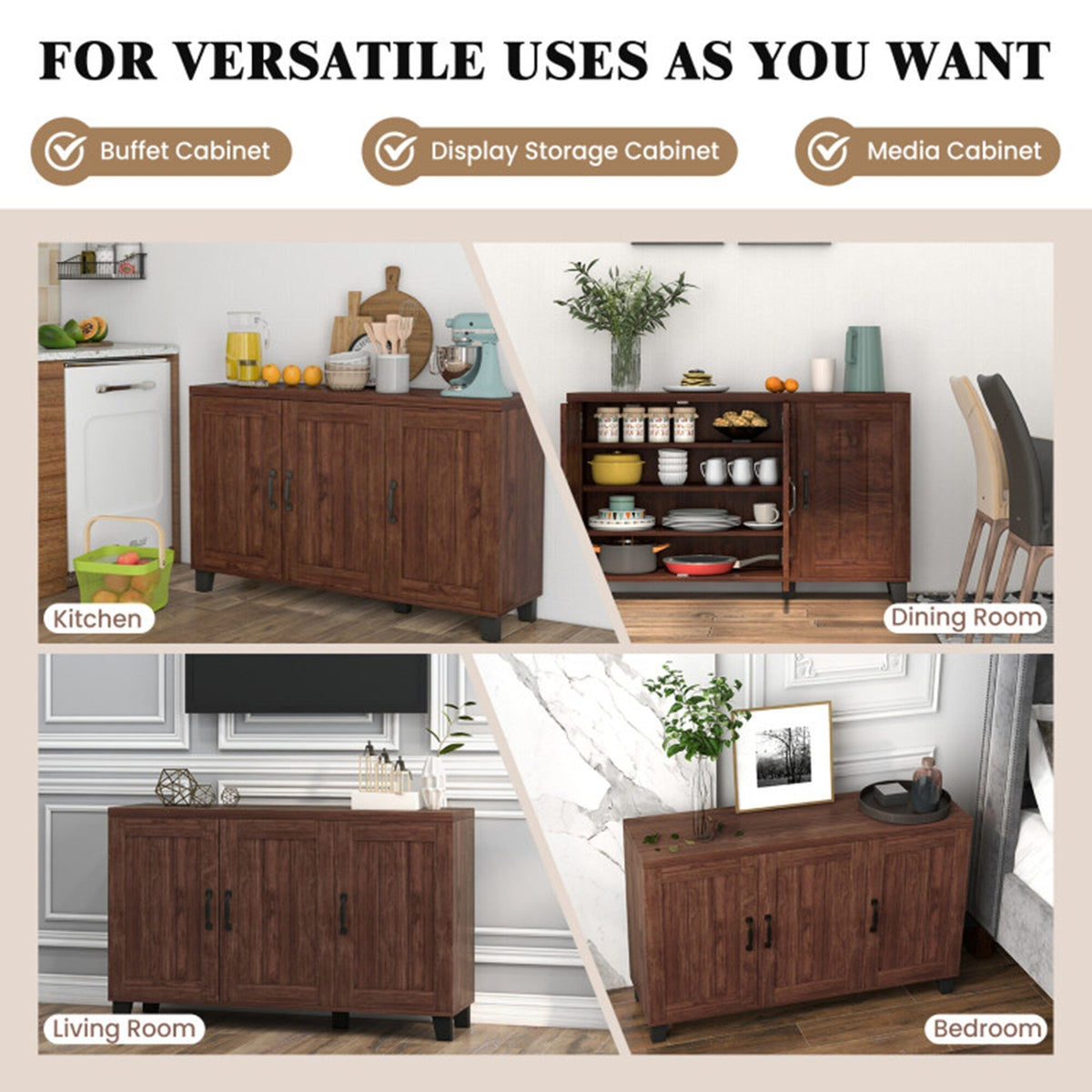 Clihome storage kitchen side cabinet 45-in W x 28-in H x 13-in D Brown Base Ready To Assemble Cabinet (Flat Panel Slab Door Style)