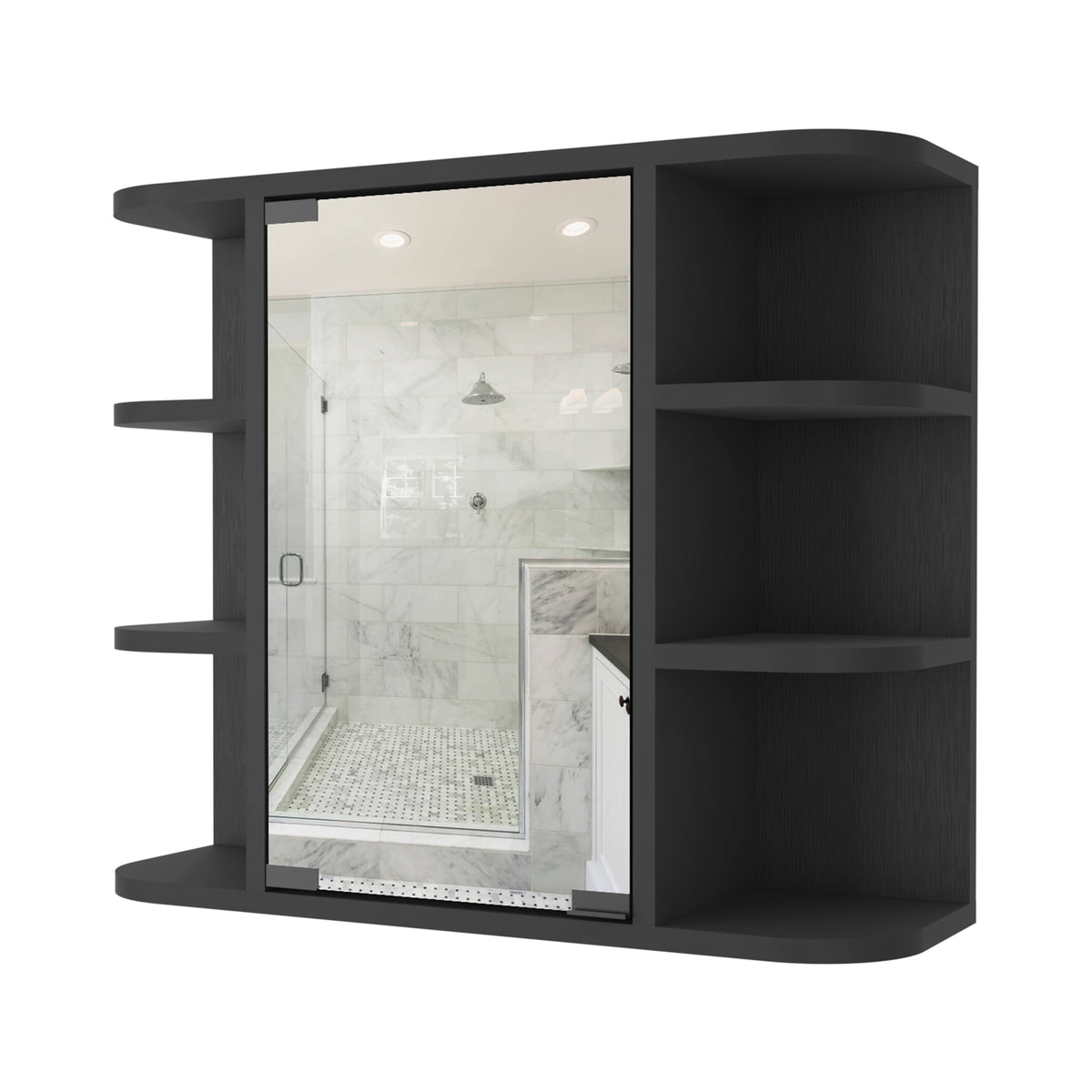 WELLFOR 24-in x 20-in Surface Mount White Mirrored Medicine Cabinet