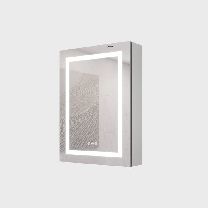 WELLFOR 20-in x 28-in Lighted LED Fog Free Surface Mount Silver Mirrored Soft Close Medicine Cabinet