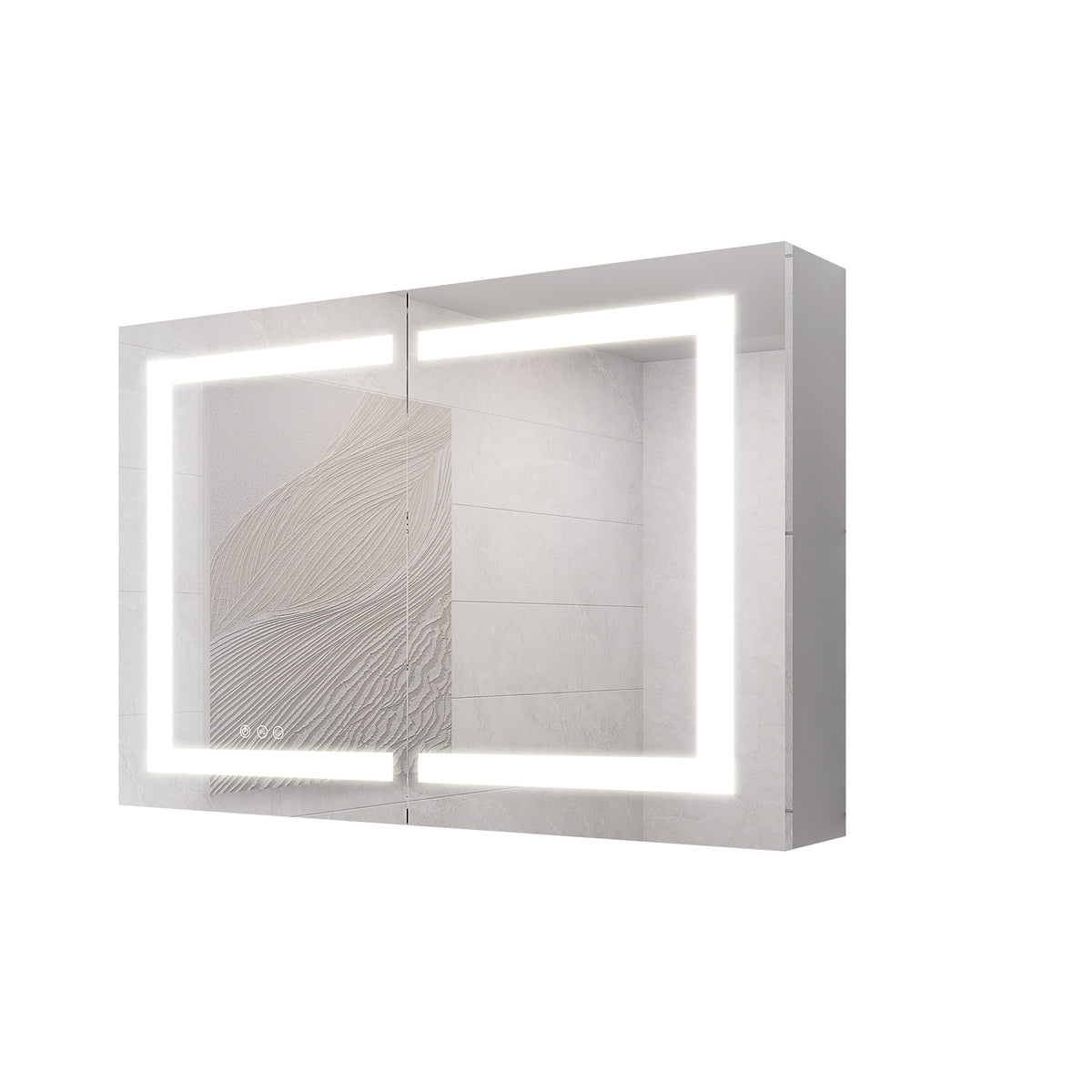 WELLFOR 36-in x 24-in Lighted LED Fog Free Surface Mount Silver Mirrored Soft Close Medicine Cabinet