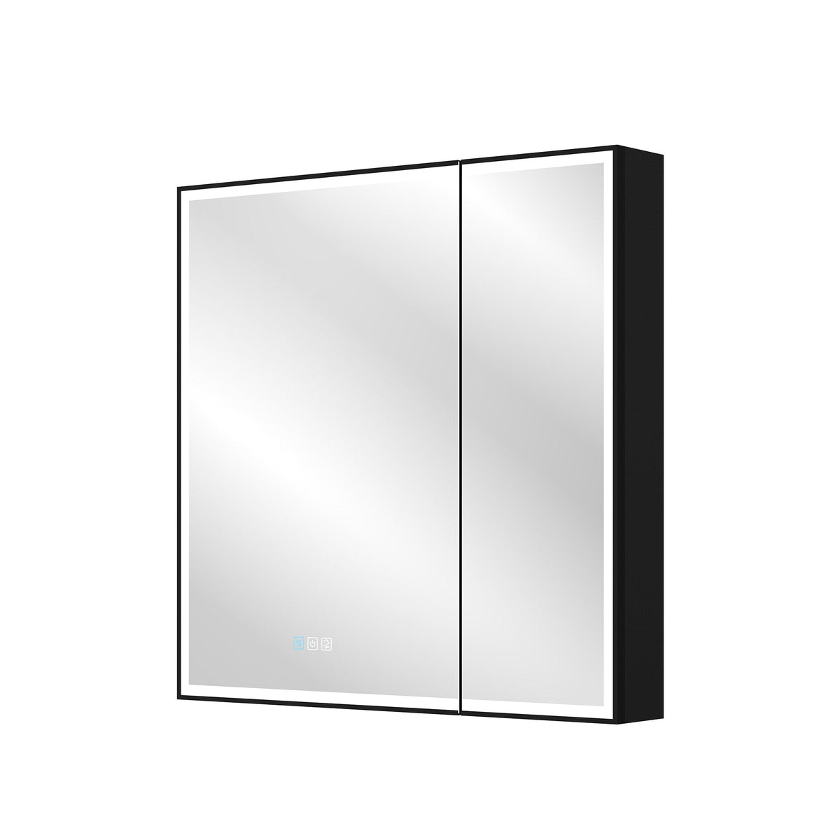 WELLFOR AYLA 30-in x 30-in Lighted LED Fog Free Surface/Recessed Mount Black Soft Close Medicine Cabinet with Outlet