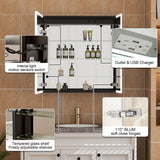 WELLFOR AYLA 30-in x 30-in Lighted LED Fog Free Surface/Recessed Mount Black Soft Close Medicine Cabinet with Outlet