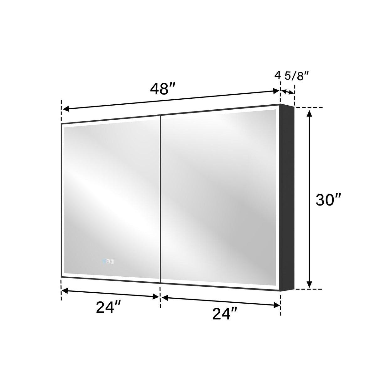WELLFOR AYLA 48-in x 30-in Lighted LED Fog Free Surface/Recessed Mount Black Soft Close Medicine Cabinet with Outlet