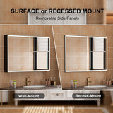 WELLFOR AYLA 48-in x 30-in Lighted LED Fog Free Surface/Recessed Mount Black Soft Close Medicine Cabinet with Outlet