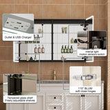 WELLFOR AYLA 48-in x 30-in Lighted LED Fog Free Surface/Recessed Mount Black Soft Close Medicine Cabinet with Outlet