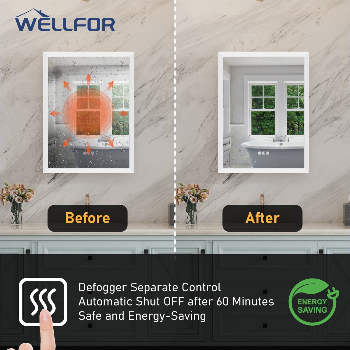 WELLFOR AURORA 24-in x 32-in Lighted LED Fog Free Surface/Recessed Mount Silver Mirrored Soft Close Medicine Cabinet