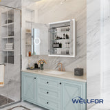 WELLFOR AURORA 30-in x 32-in Lighted LED Fog Free Surface/Recessed Mount Silver Mirrored Soft Close Medicine Cabinet