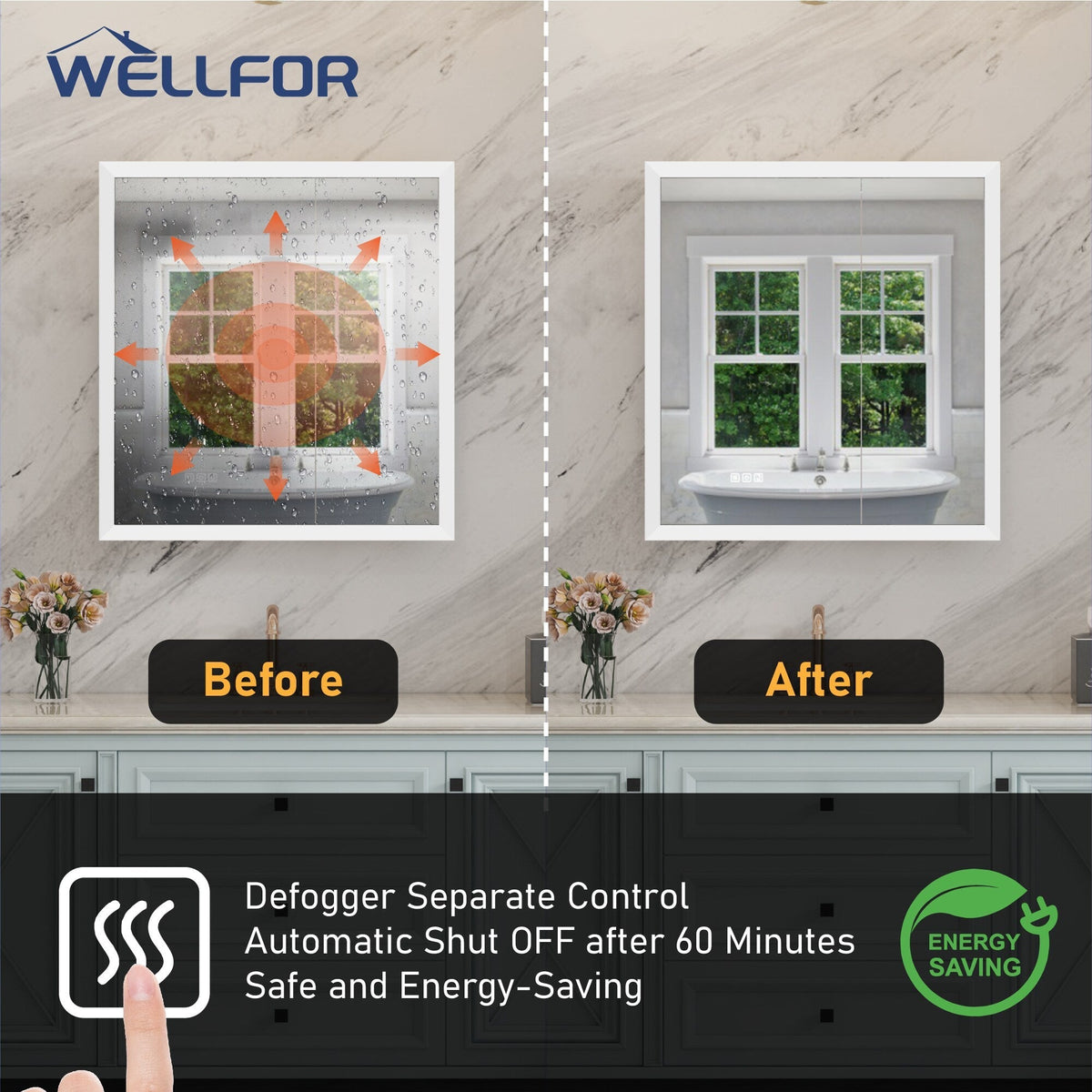 WELLFOR AURORA 30-in x 32-in Lighted LED Fog Free Surface/Recessed Mount Silver Mirrored Soft Close Medicine Cabinet