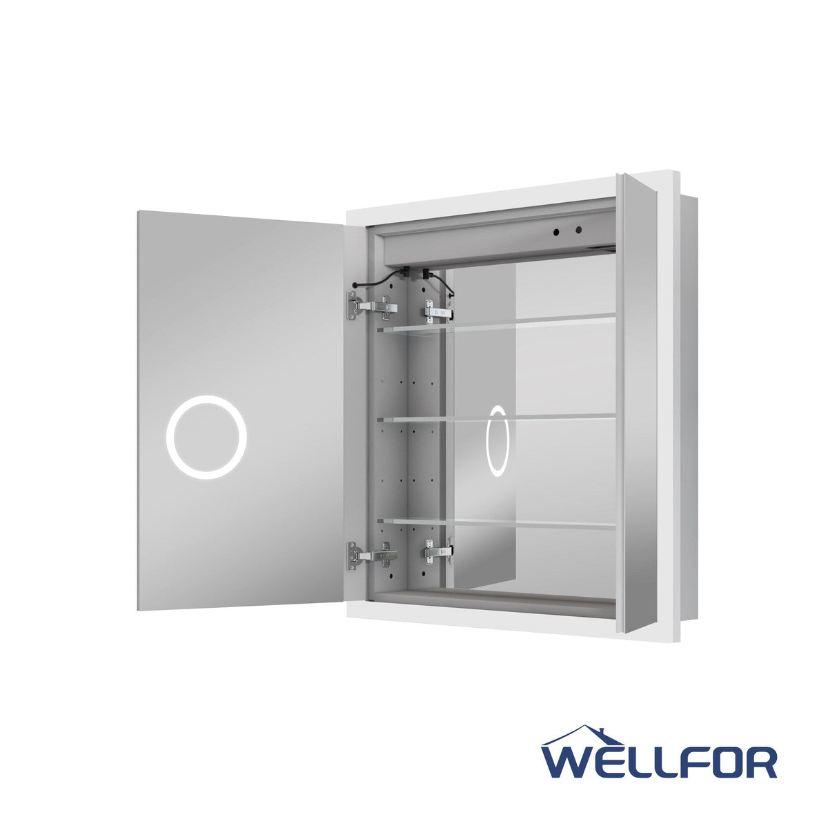 WELLFOR AURORA 30-in x 32-in Lighted LED Fog Free Surface/Recessed Mount Silver Mirrored Soft Close Medicine Cabinet