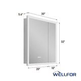 WELLFOR AURORA 30-in x 32-in Lighted LED Fog Free Surface/Recessed Mount Silver Mirrored Soft Close Medicine Cabinet