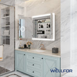 WELLFOR AURORA 36-in x 32-in Lighted LED Fog Free Surface/Recessed Mount Silver Mirrored Soft Close Medicine Cabinet